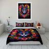 3Pcs Rainbow Flower Cat Bedding Set, Colorful Cat with Floral Details Print Duvet Cover, Artistic Style