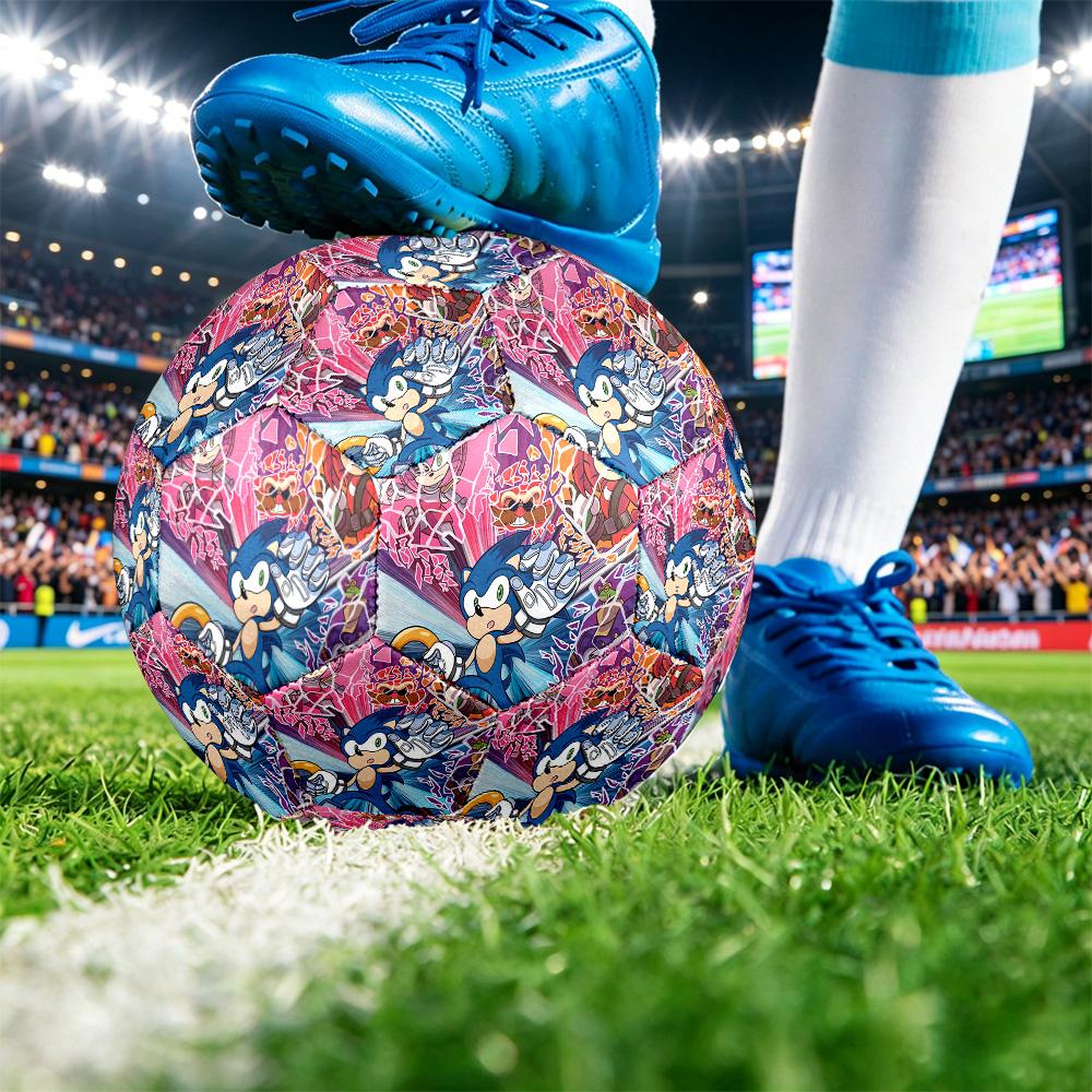 Sonic Printed Size 5 Standard Football, Waterproof PU Training Soccer Ball for Outdoor Sports