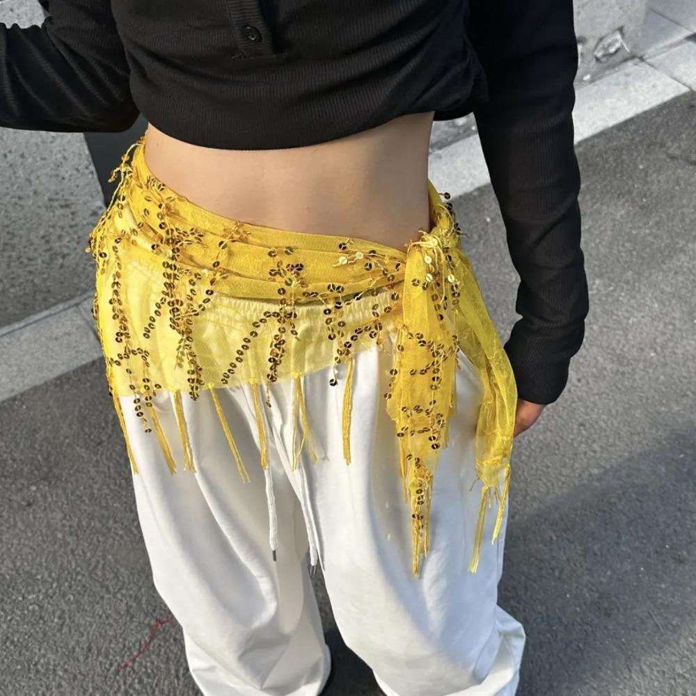 Jeans Decor Tassels Belt Hip-hop Sequin Waistband Jazz Dance Hip Scarf  Waist Accessories