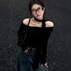 Black Top With One Shoulder Neckline For Fall Fashion Comfort