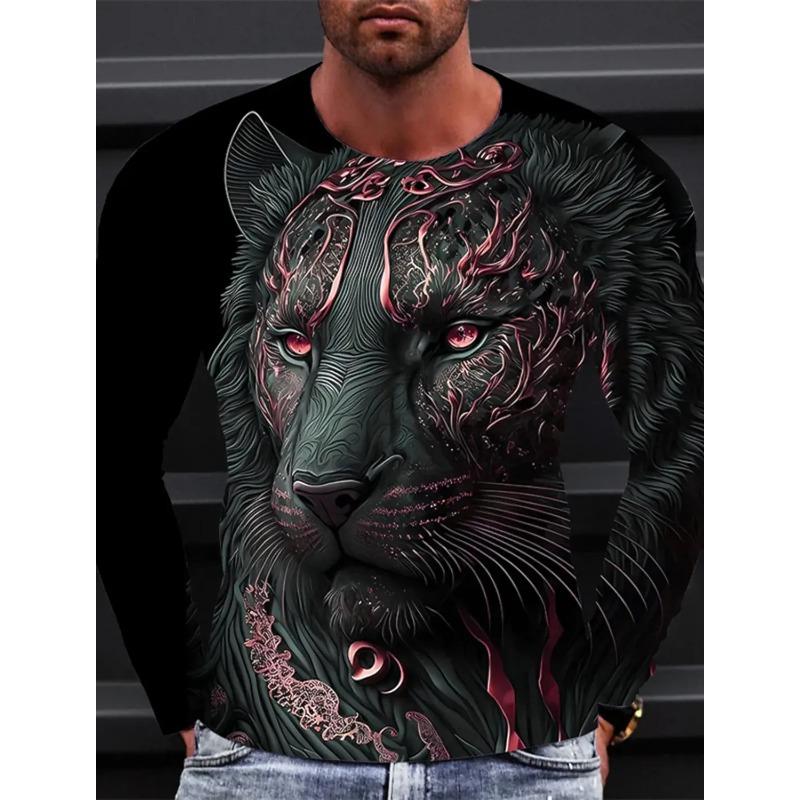 Футболка с длинным рукавом Lion для мужчин, повседневная верхняя модная спортивная одежда Harajuku 3D полная печать, уличная одежда 2024