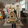 Flower Birds  Print Flannel Blanket, High quality Comfortable for All Seasons, Home Decor, Warmth and Comfort