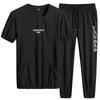 Casual Suit Men's Summer Ice Silk Plus Fat Plus Plus Plus Size Fat Short Sleeved T-shirt Sports Cropped Pants
