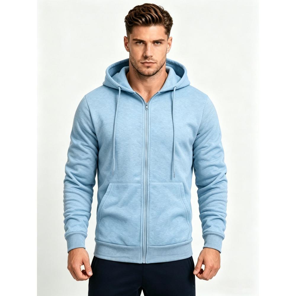 Men's Hoodie, Spring and Autumn Fashion Zipper Cardigan, Men's Solid Color Zipper Cardigan, Hooded Sweatshirt Jacket