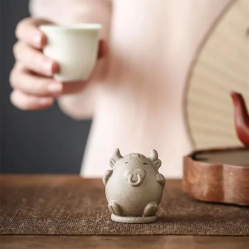 1Pc Chinese Zodiac Pottery Small Tea Pet Handmade Sculpture Crafts Animal Statue Ornaments Tea Figurine Decoration Tea Set Decor