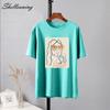 Shellsuning Vintage Abstract Printed T Shirts Women Loose Trendy Aesthetic Graphic Tees Woman Summer O Neck Cotton Female Tops