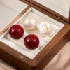 Vintage Red Half Circle Pearl Stud Earrings for Women Girls Elegant Imitation Pearl Temperament Earrings Bridal Wedding Jewelry