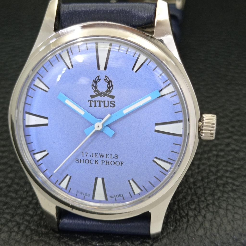 ВИНТАЖНЫЕ ЧАСЫ TITUS SWISS С РУЧНЫМ ЗАВОДОМ, МУЖСКИЕ, С ОТРЕСТАВРИРОВАННЫМ НЕБЕСНО-ГОЛУБЫМ ЦИФЕРБЛАТОМ a500048-2 R151a-a500048