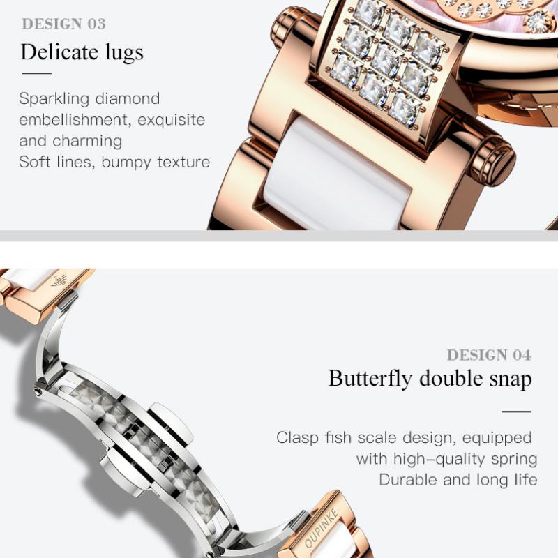 OUPINKE New Business and Leisure Ladies Watch Fully Automatic Mechanical Watch Waterproof Diamond Inlaid High-end Watch