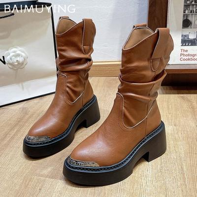 Женские ботильоны на платформе, массивные кожаные туфли, женская обувь класса люкс 2025 года, зимние ботинки челси в стиле готики, панка, мотоцикла, ботинки женские