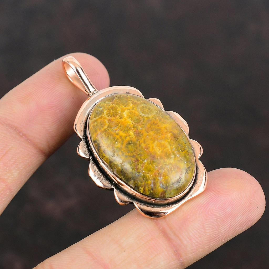 Кулон из ископаемого коралла Медный кулон Подвеска ручной работы Антикварные медные украшения Уникальный кулон Ювелирные изделия из ископаемого коралла Подарки на годовщину