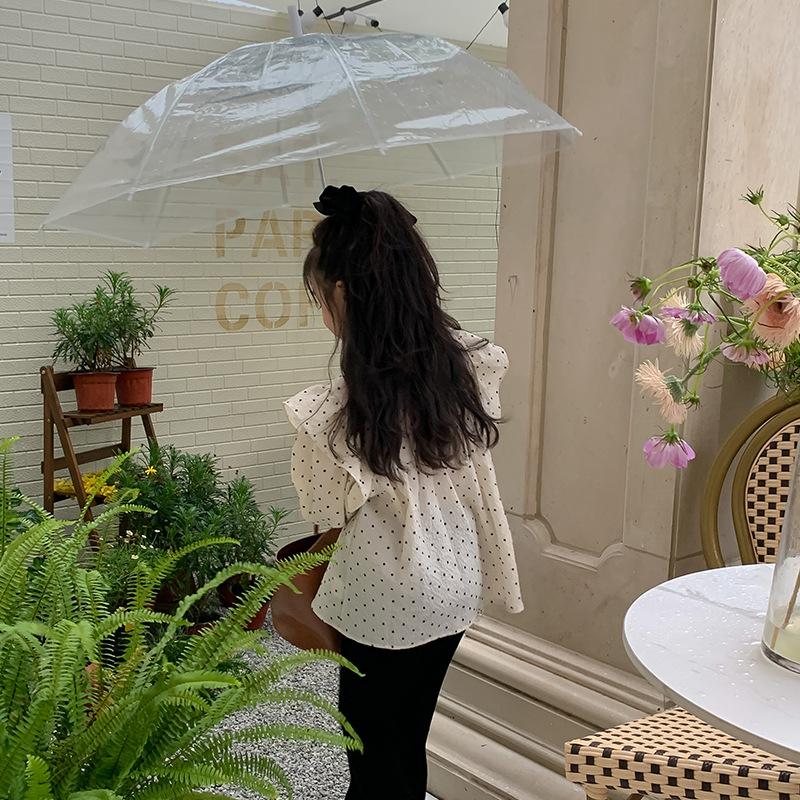 Детские топы для девочек, рубашка принцессы с длинными рукавами и воротником-стойкой в ​​горошек