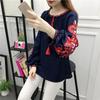 Summer Shirt Women Ethnic Style Embroidered Pattern Pullover Tops Round Neck Lantern Sleeve Loose Fit Blouse