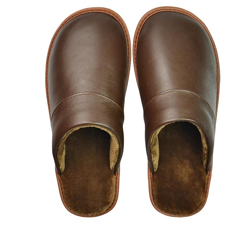 Зимние теплые роскошные домашние тапочки из коровьего спилка ручной работы для мужчин, мягкие, удобные, для спальни, для дома, на плоской подошве, для мужчин и женщин, теплые тапочки с подкладкой, обувь