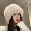 High Sense Imitation Fur Mink Fluffy Bucket Hat Female Lady Wind Big Head Circumference Plush Hat Winter Warm Pullover Hat