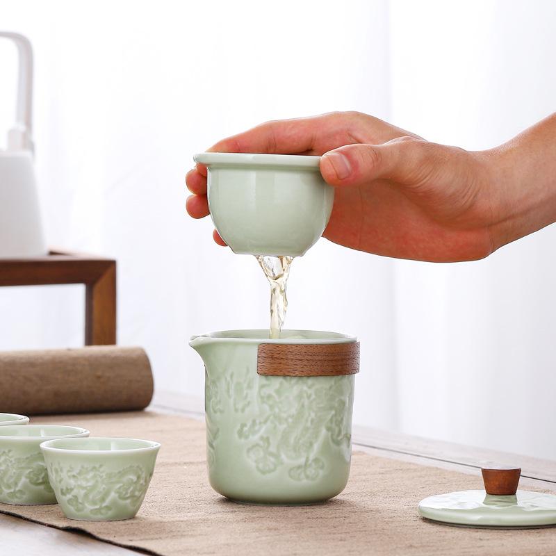 Селадоновый дорожный чайный набор для кемпинга на открытом воздухе, портативная экспресс-чашка, подарочная коробка, подарок