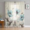 Rustic Vintage Floral Dragonfly Butterfly Sheer Voile Window Curtains Tulle Curtains Living Room Balcony Decoration Drapes