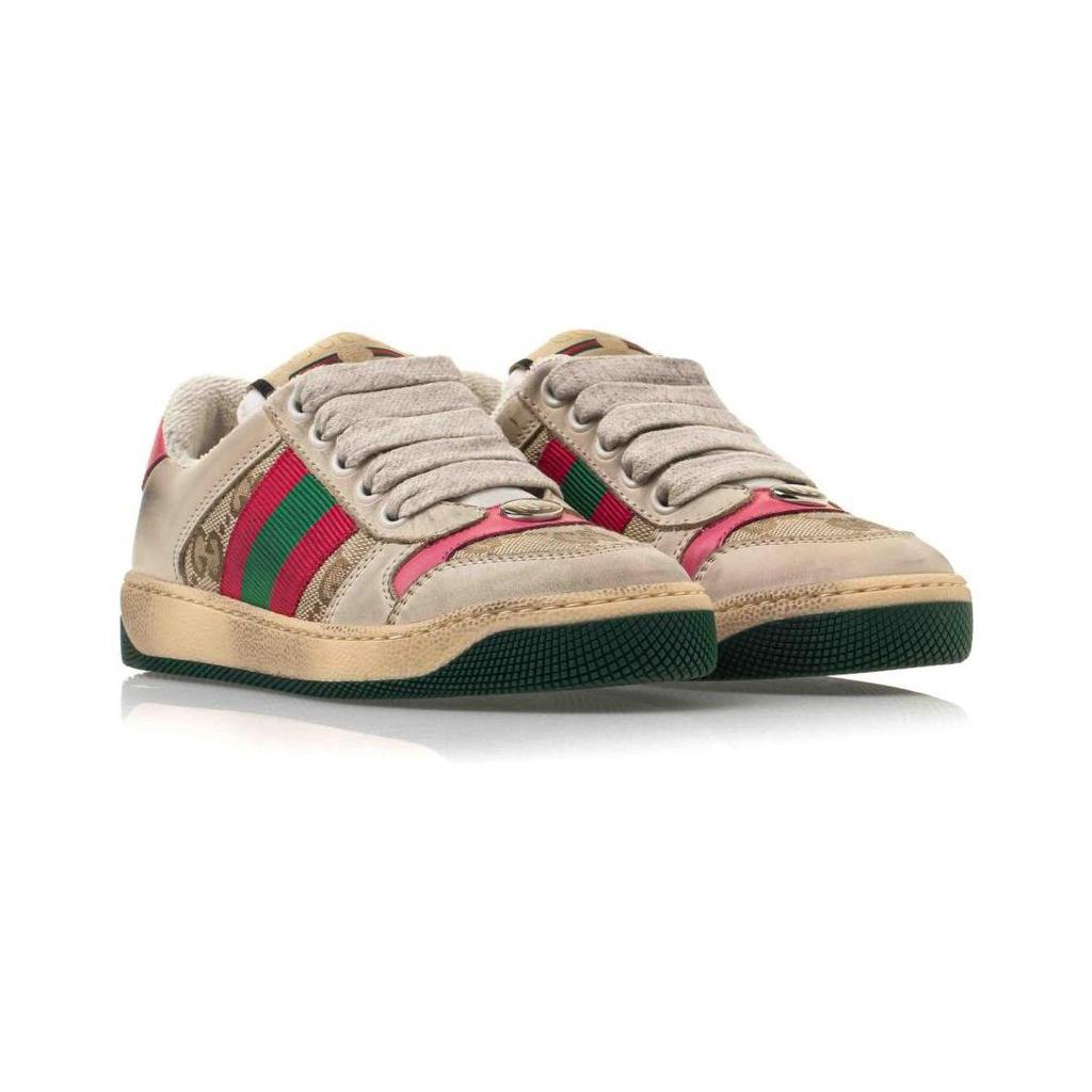 GUCCI Screener Distressed Shoes Low top Kids' Skateboarding Shoes Butter Red Children Aged 3 7 Years Old (Unisex) Kids' Skateboarding Shoes