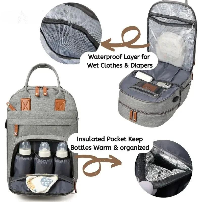 Рюкзак-сумка для подгузников, дорожная сумка-тоут для детских вещей, многофункциональная, водонепроницаемая, с ковриком для пеленания и ремешками для коляски, большая для мамы