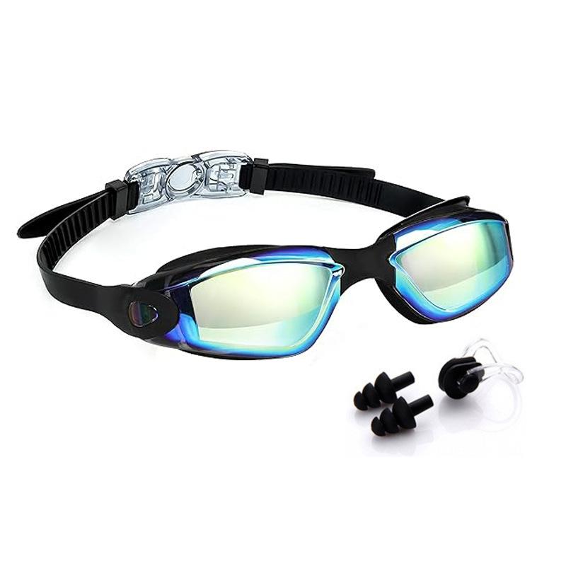 Silicone one-piece nose bridge swimming goggles with integrated earplugs, waterproof, anti-fog, high-definition, professional swimming goggles for