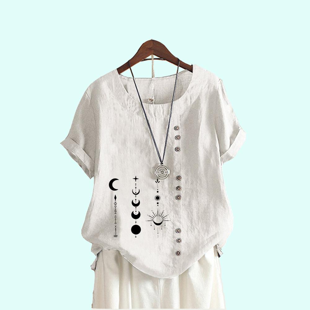 Ladies Plus Size Pullover Loose Shirt Women Casual Round Neck Print Blouses Summer Fashion Short Sleeve T-shirt