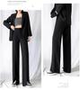 Женские брюки-костюмные микроклеш с разрезом и широкими штанинами с высокой посадкой на осень 2024 года - Универсальные, стройнящие, повседневные брюки