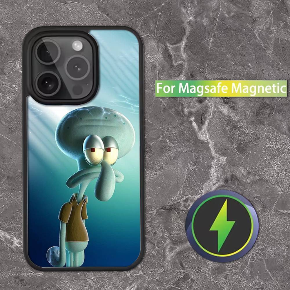 Чехол для телефона Сквидвард Щупальца для iPhone 16,15,14,13,12,11,Pro,Max,Plus,Mini,SE Магнитная беспроводная зарядка Magsafe