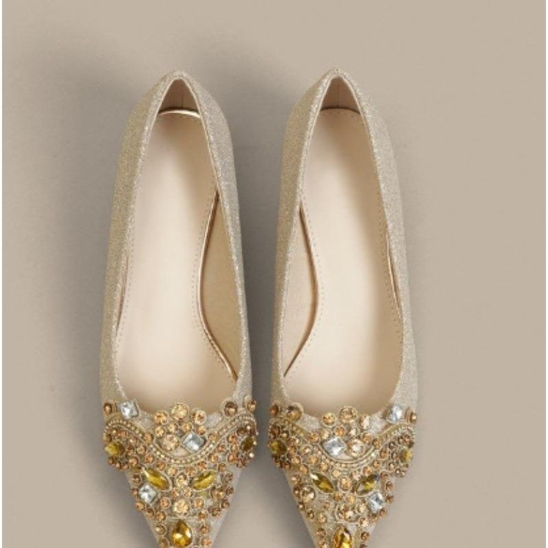 Туфли цвета шампанского с пайетками, двусторонние, с острым носком, на низком каблуке, свадебные, женские, удобные, для невесты и подружек невесты, Faiona...