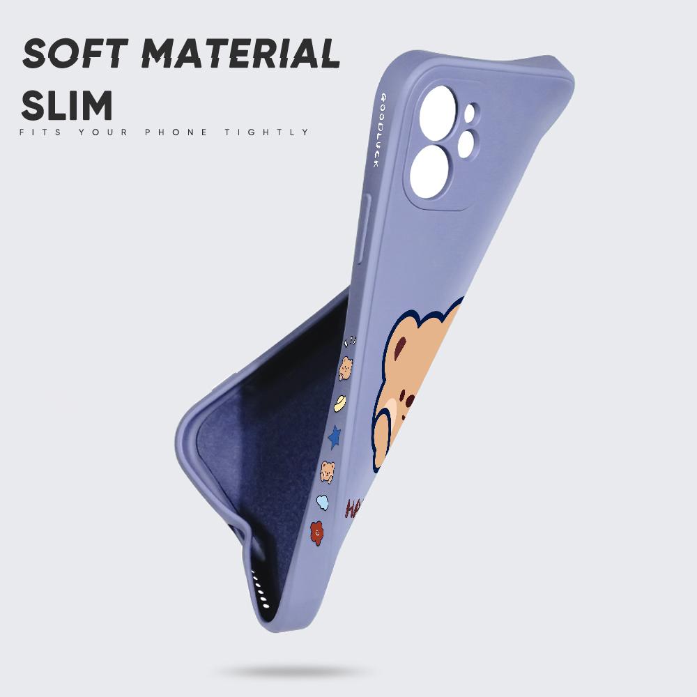 Прекрасный милый чехол для телефона с мультяшным медведем для IPhone 14 13 12 11 Samsung Galaxy S23 S22 A52 A52S, мягкий, полная защита, квадратный жидкий силиконовый чехол