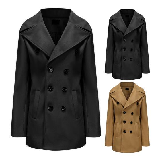 Мужской осенне-зимний плащ, двубортный сплошной цвет с пуговицами и лацканами, толстый кардиган с длинным рукавом средней длины, британский стиль, ветрозащитная мужская куртка, пальто