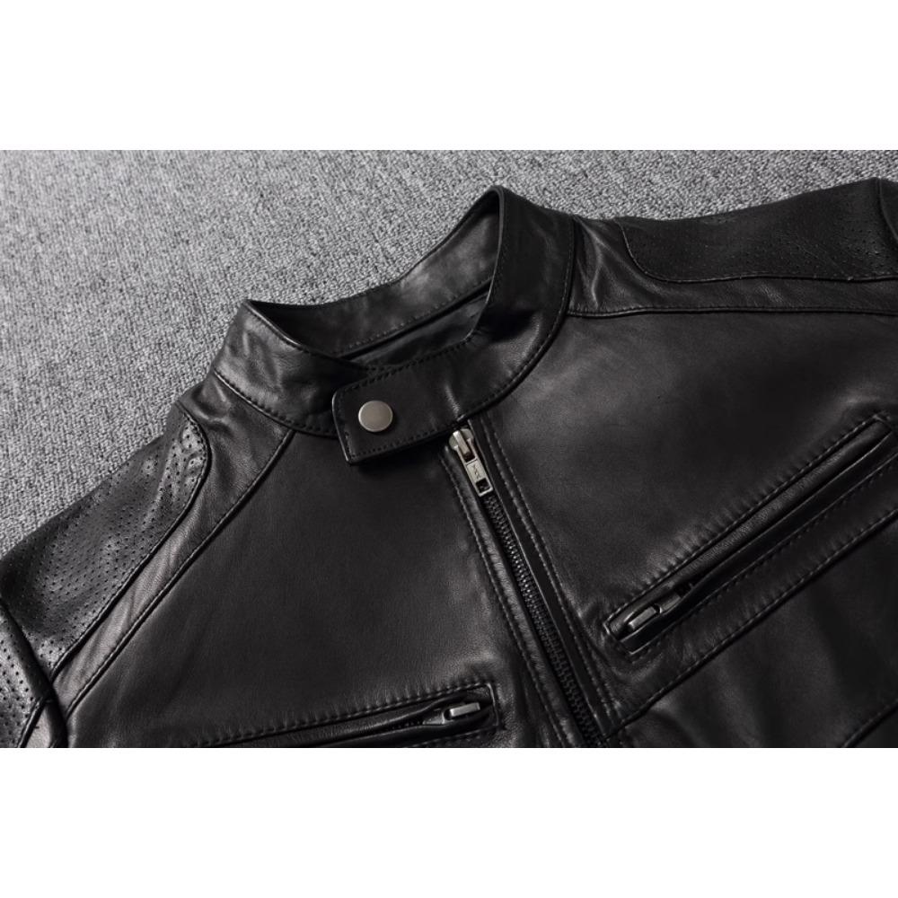 Одежда из натуральной кожи Мужская овчина Мотоциклетная куртка Тонкая сетчатая куртка весна-осень Чистая кожа Пальто с воротником-стойкой