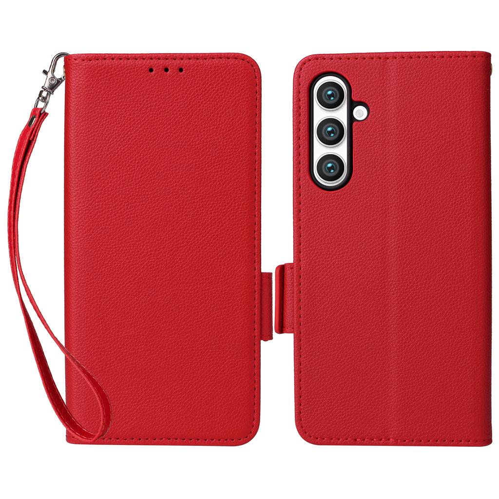 For Samsung Galaxy S24 FE Case with Wrist Strap Litchi Texture PU Leather Wallet Phone Cover