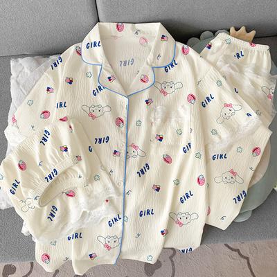 Летняя мультяшная пижама с милым нефритом и собачкой Корицей для женщин, из облачного хлопка, с короткими рукавами, милый комплект для отдыха из трех предметов, можно носить на улице