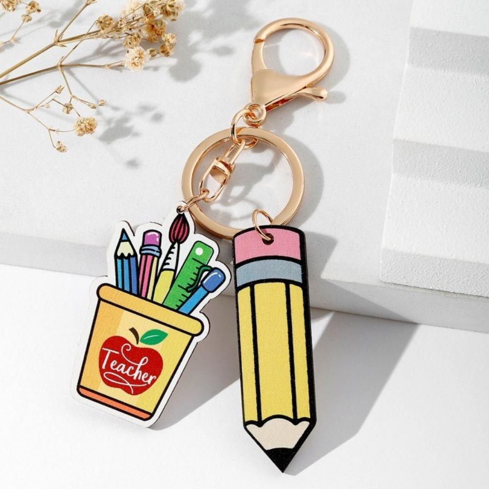 Wooden Teacher's Day Keychain Geometric Shape Teacher Education Pendant Teacher's Day Gift