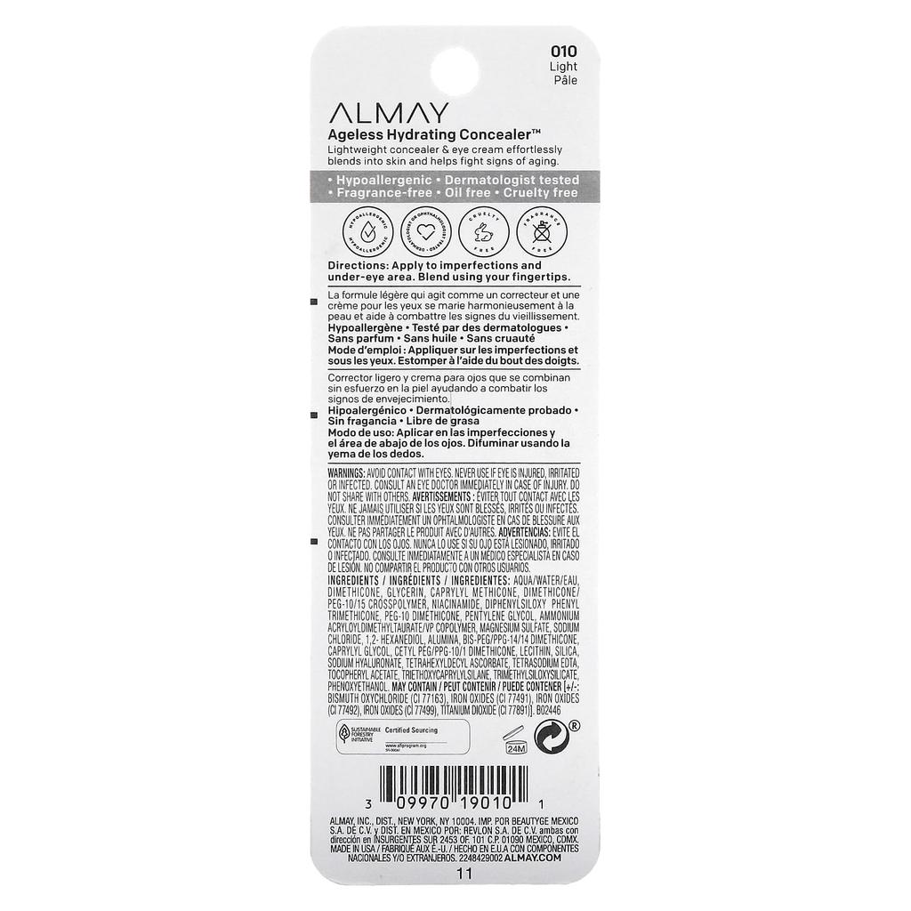 Almay Ageless Hydrating Concealer, 010 Light, 11ml (0.37fl Oz)
