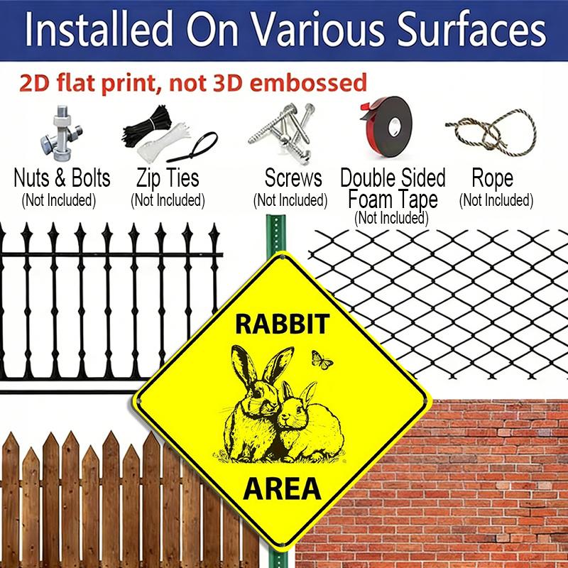 2D Flat - 1pc Funny Rabbit Crossing Metal Sign - Farmhouse Decor with Two Rabbits - for Home, Garden, Easter Party - Durable Metal Plaque Gift for