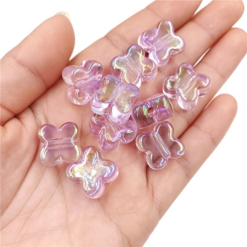 High Quality 10pcs Bracelet Necklace Creative Beaded Material Magic Color Highlighting Transparent UV Plated Four-petal Flower Loose Beads