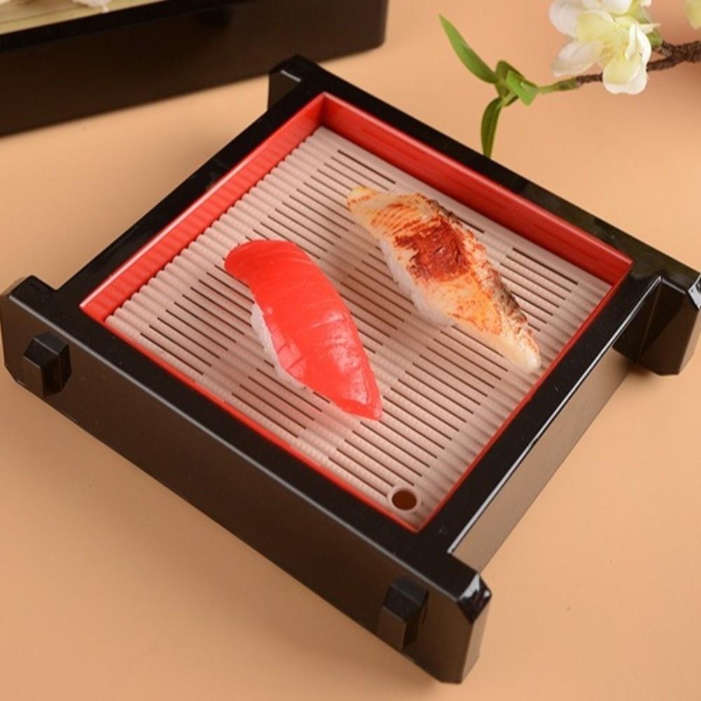 Multipurpose Japanese Sushi Plate with Bamboo Mat Soba Noodle Plate Tableware Food Platter Picnic