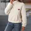 Осенне-зимняя женская плюшевая куртка с длинным рукавом, свободная, с полумолнией и воротником-стойкой, пуловер, толстовка