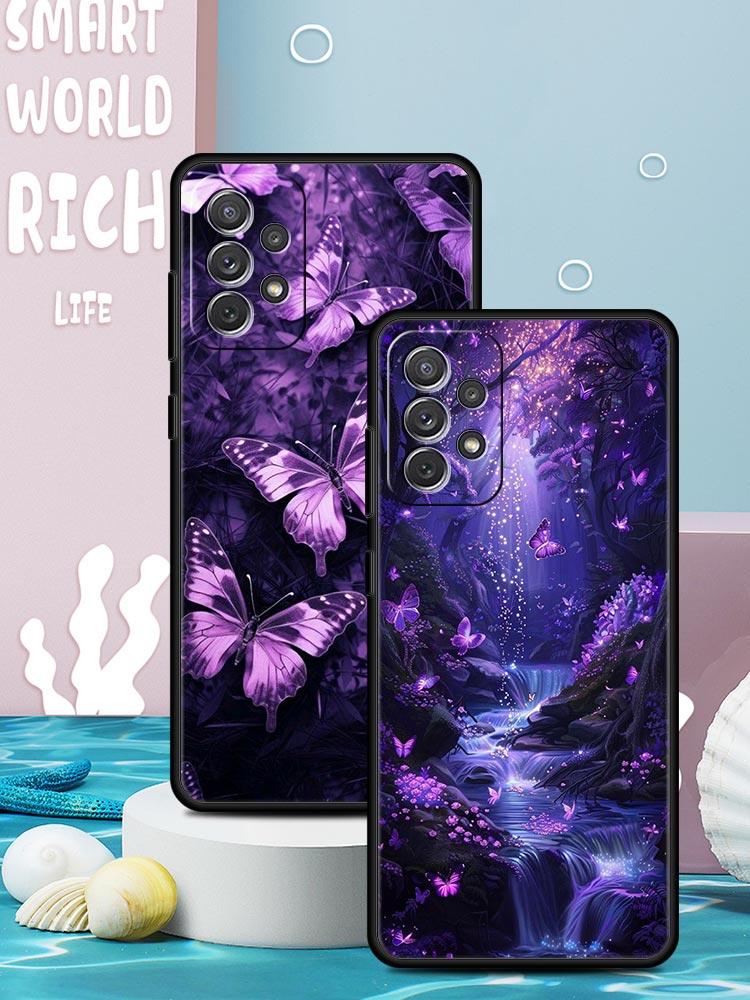 Арт Чехол-бабочка фиолетового цвета для Samsung Galaxy A55 A35 A17 A07 A15 A13 A25 A51 A71 A72 A73 A32 A52 A52S A41 Мягкий ТПУ Чехол