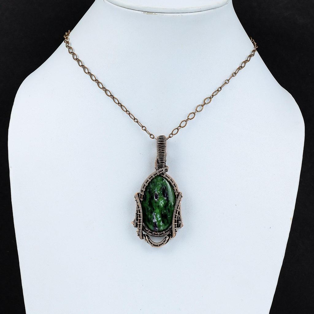 Ювелирные изделия ручной работы с рубиновым зоизитом и драгоценным камнем из чистой медной проволоки, обернутые подвеской