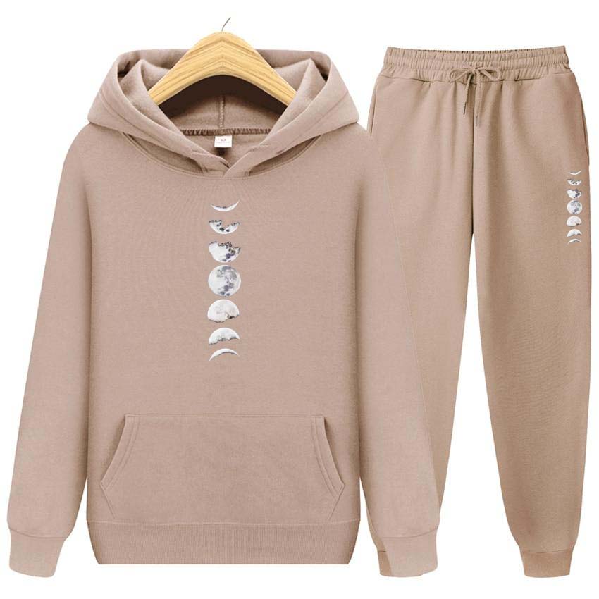 Мужские и женские толстовки с капюшоном Спортивные костюмы Jogger Модные толстовки с капюшоном Набор для мужчин и женщин Толстовка с принтом Луны Уличная одежда Спортивный костюм Свободные топы Верхняя одежда