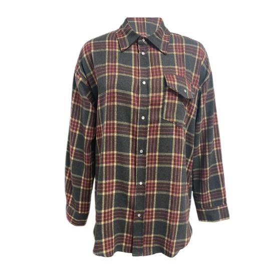 Женская рубашка с длинным рукавом, клетчатым принтом, свободным кроем, карманом-клапаном, планкой на пуговицах, рубашка средней длины