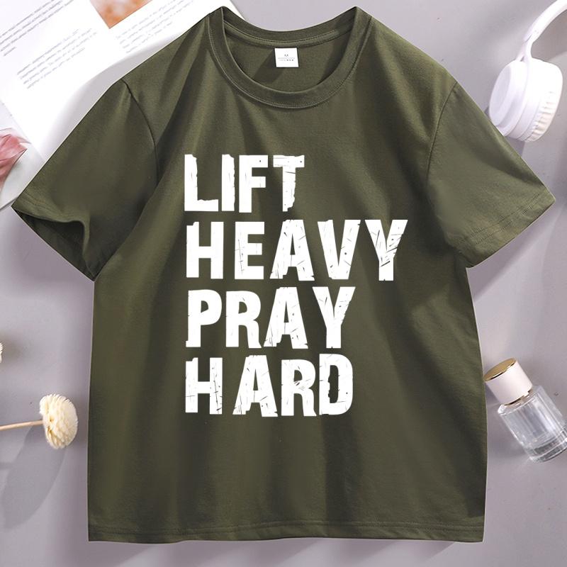 Lift Heavy Pray Hard TShirt Christian Themed Tshirt for Women Unisex Trendy Christ Gym Buddy Tshirts Casual Round Neck Clothes