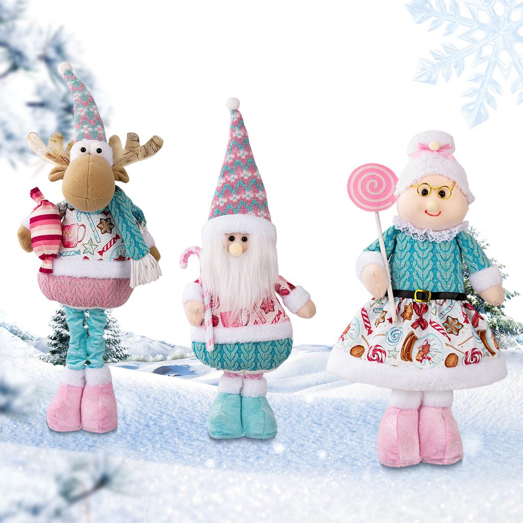 Выдвижная Рождественская Кукла с Выдвижными Ногами Розовый Дед Мороз Снеговик Лось Стоящая Кукла для Домашнего Дисплея и Праздничной Витрины