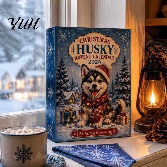 Christmas Tree Hanging Decoration Husky Advent Calendar 2026 with 24 Unique Acrylic Pendants for Decorations, Party Favor Cute Dog Themed Holiday