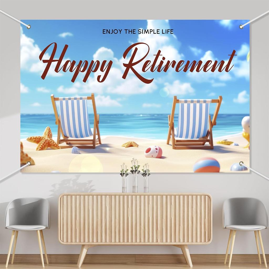Happy Retirement Backdrop Banner Summer Hawaiian Beach Enjoy Life on Seaside Vacation Theme Decor for Dad Mom Husband Wi