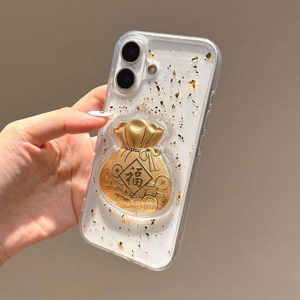 3D Drop Glue Phone Case Lucky Bag for Apple 17PROMAX Trendy Brand Couple's New New Chinese New Year Celebration Phone Case