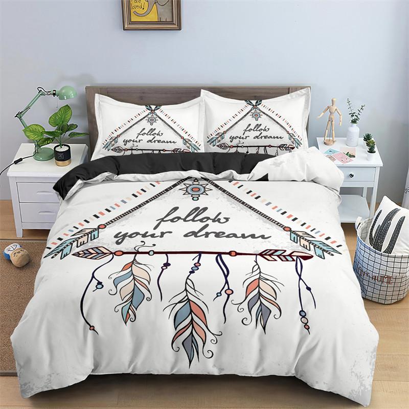 Dreamcatcher Duvet Cover Microfiber Feather Bedding Set Single Twin King For Girl Teen Adult Bedroom Geometric White Quilt Cover