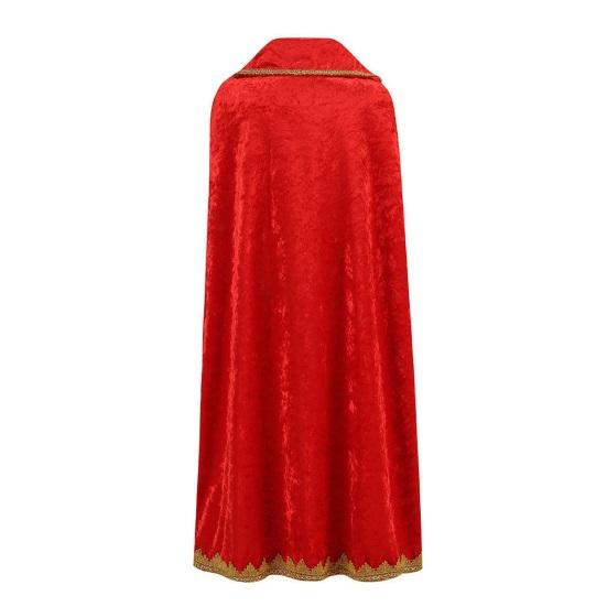 Christmas Velvet Cape Set Red Cloak Scepter Crown Rose Costume Accessory Kids Prince Dress Up Outfit for Cosplay Party